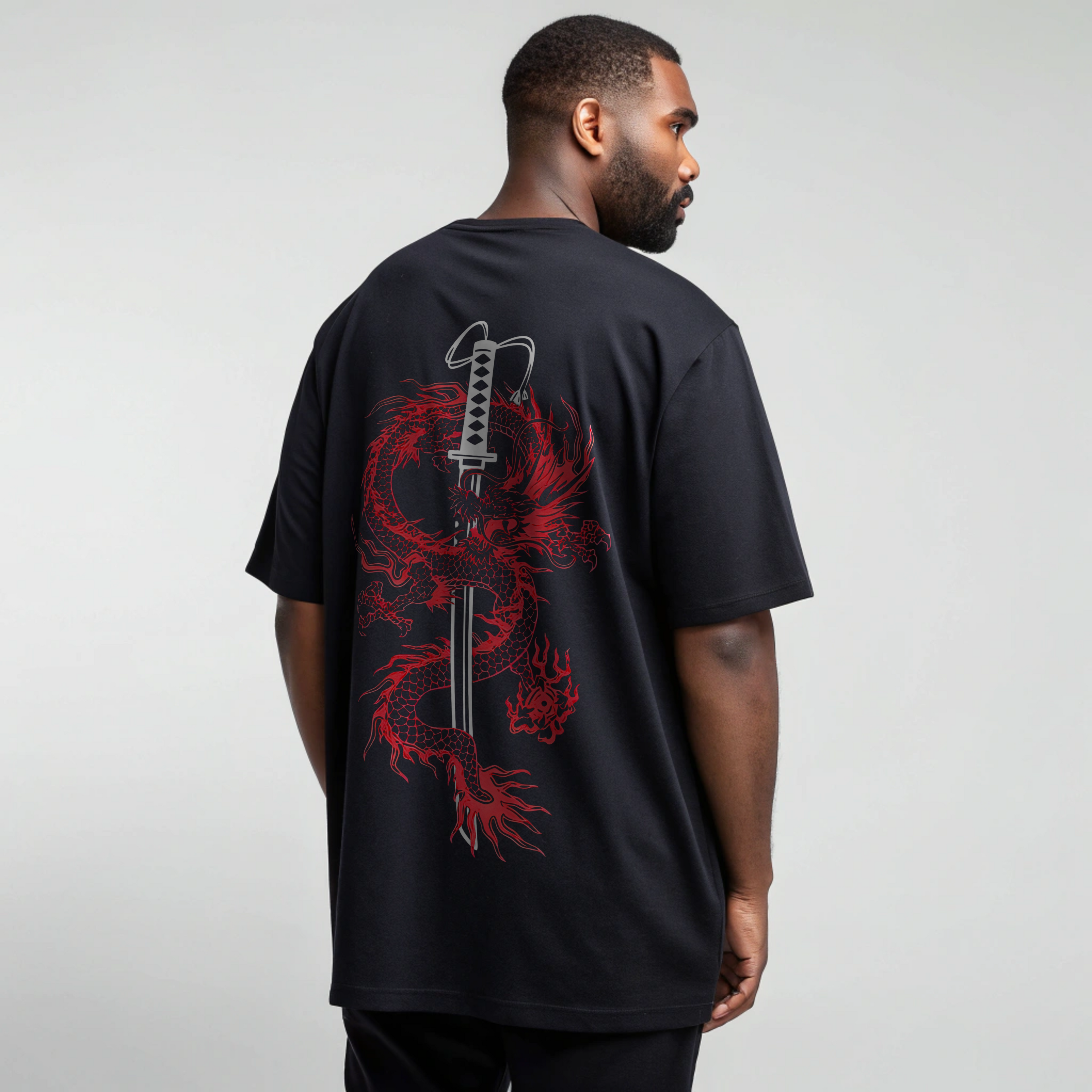 Unisex Oversized T-Shirt – Red Dragon Sword Graphic