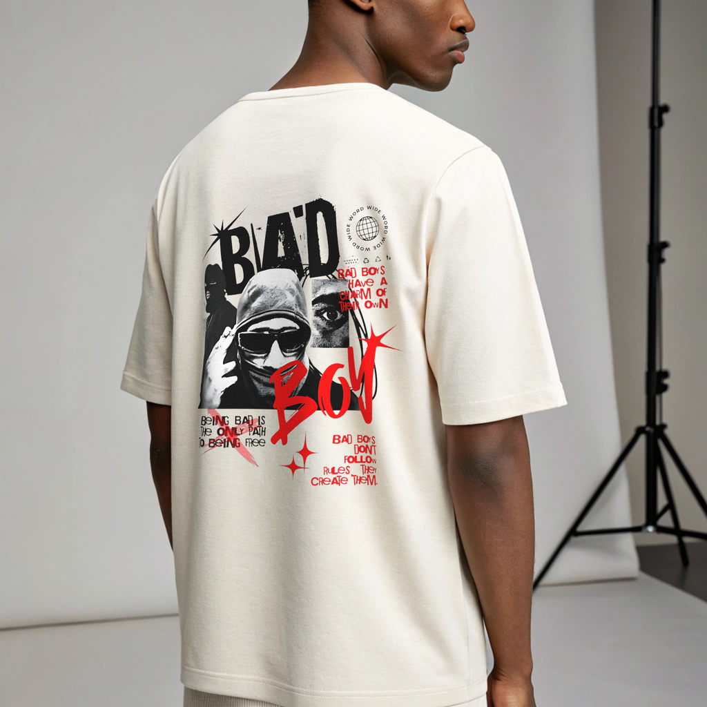 Bad Boy Oversized Graphic T-Shirt – Off White | Streetwear Unisex Tee